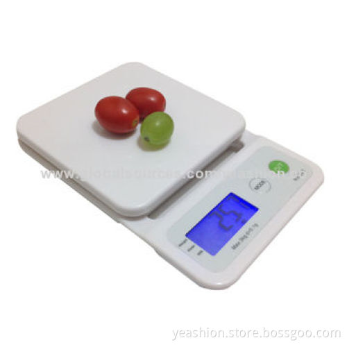 5kg/1g Digital Kitchen Scale with LCD Display and Blue Backlight, Low-battery/Overload Indication